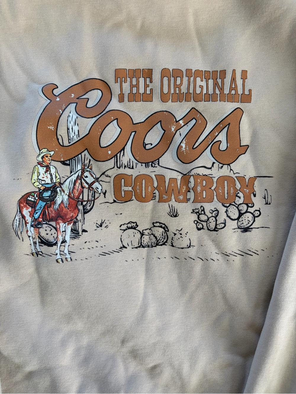 Women’s Classic Crewneck Sweatshirt in Beige with Chest Graphic - Picture 4 of 6